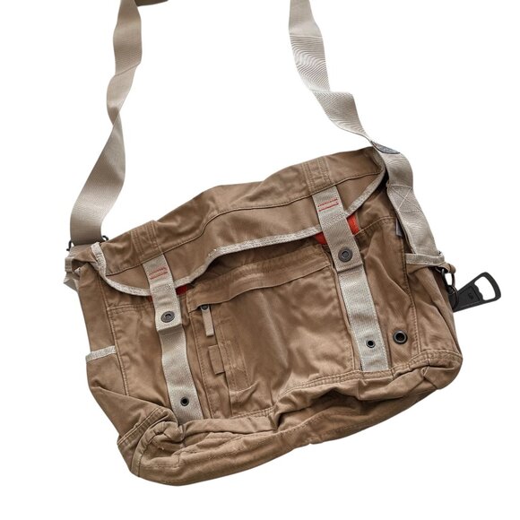 Vintage Y2K American Eagle Satchel Messenger Bag Tan Canvas Utility Cargo Pocket - Picture 1 of 7
